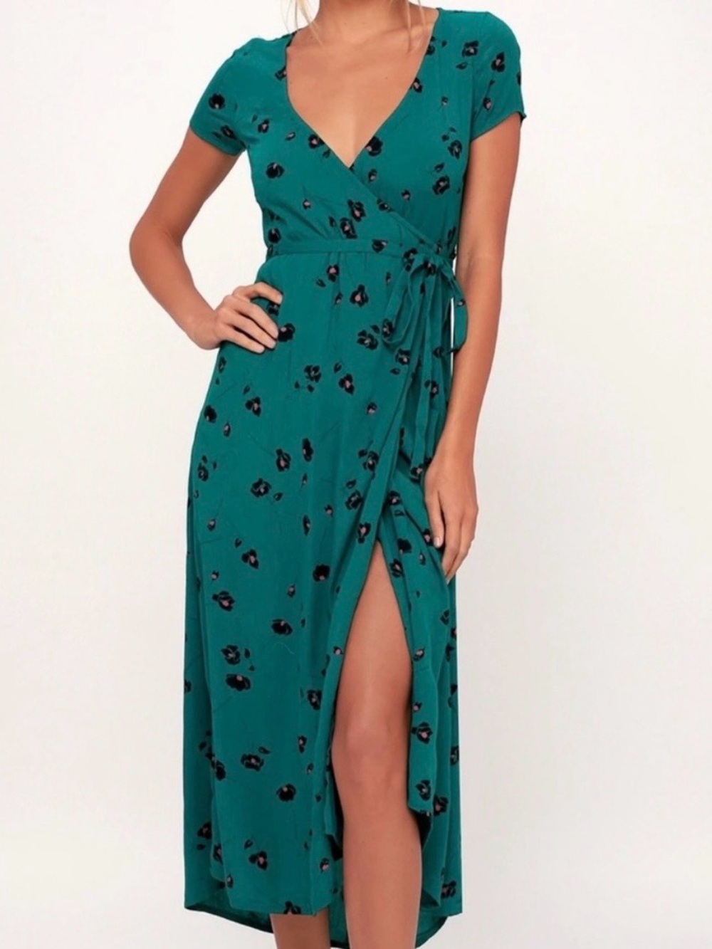 Billabong Teal Green Floral Print‎ Wrap  Dress Size Small